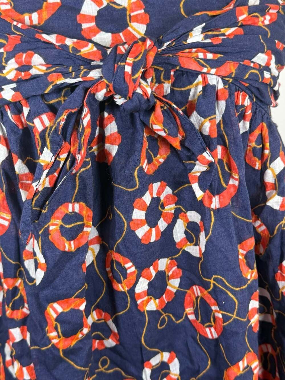 Strapless Navy Lifesaver Print Dress - Picture 3 of 11